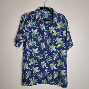 Caribbean Joe Men's L Floral Tropical Hawaiian Button Short Sleeves Shirt